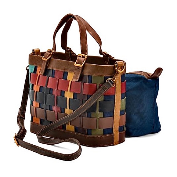 NWT~Genuine Leather Amerileather color Woven Leather Tote with Removable Pouch - Picture 10 of 13